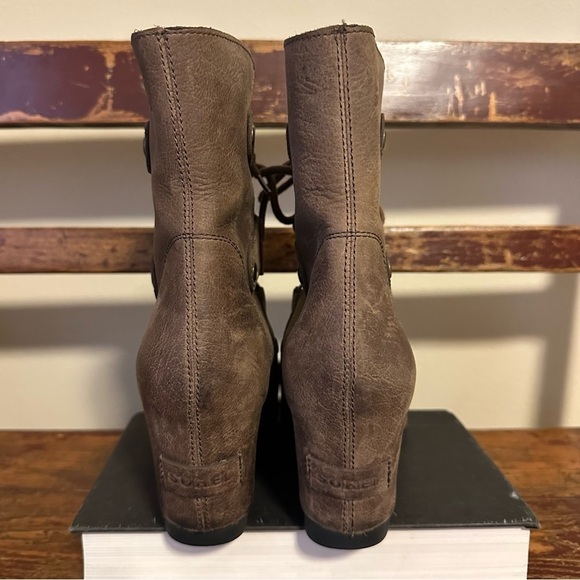 SOREL Joan Of Arctic Wedge Mid Calf Boot Dark Fog Distressed Brown Booties - Picture 7 of 15
